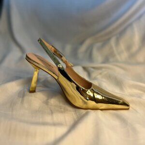 Gold Slingback Heels - RIBONGZ - Size 8